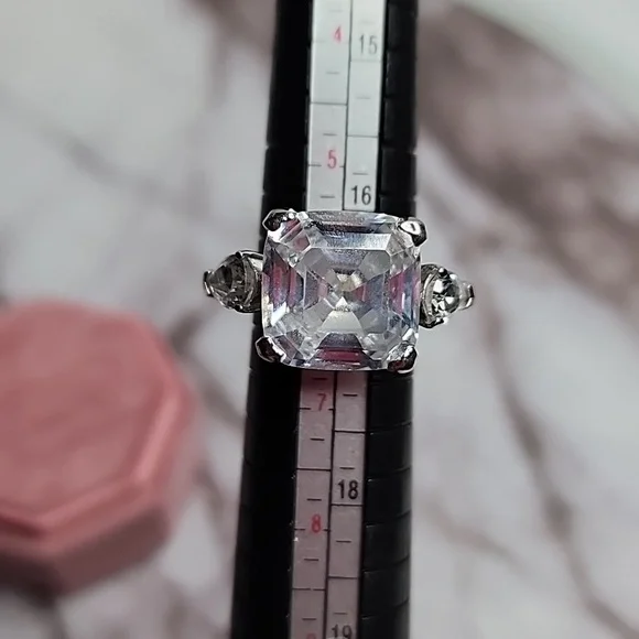 Sterling silver colosal asher cut engagementring 3 stone past present …